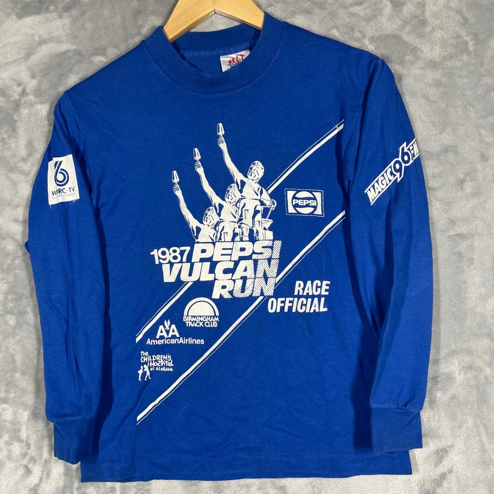 Vintage 1987 Pepsi Vulcan Run Race Official Shirt Tee Jays Blue Kids S USA Made